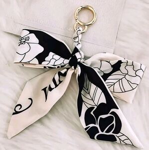 Floral Black and White Silk Bow Purse Charm/Keychain